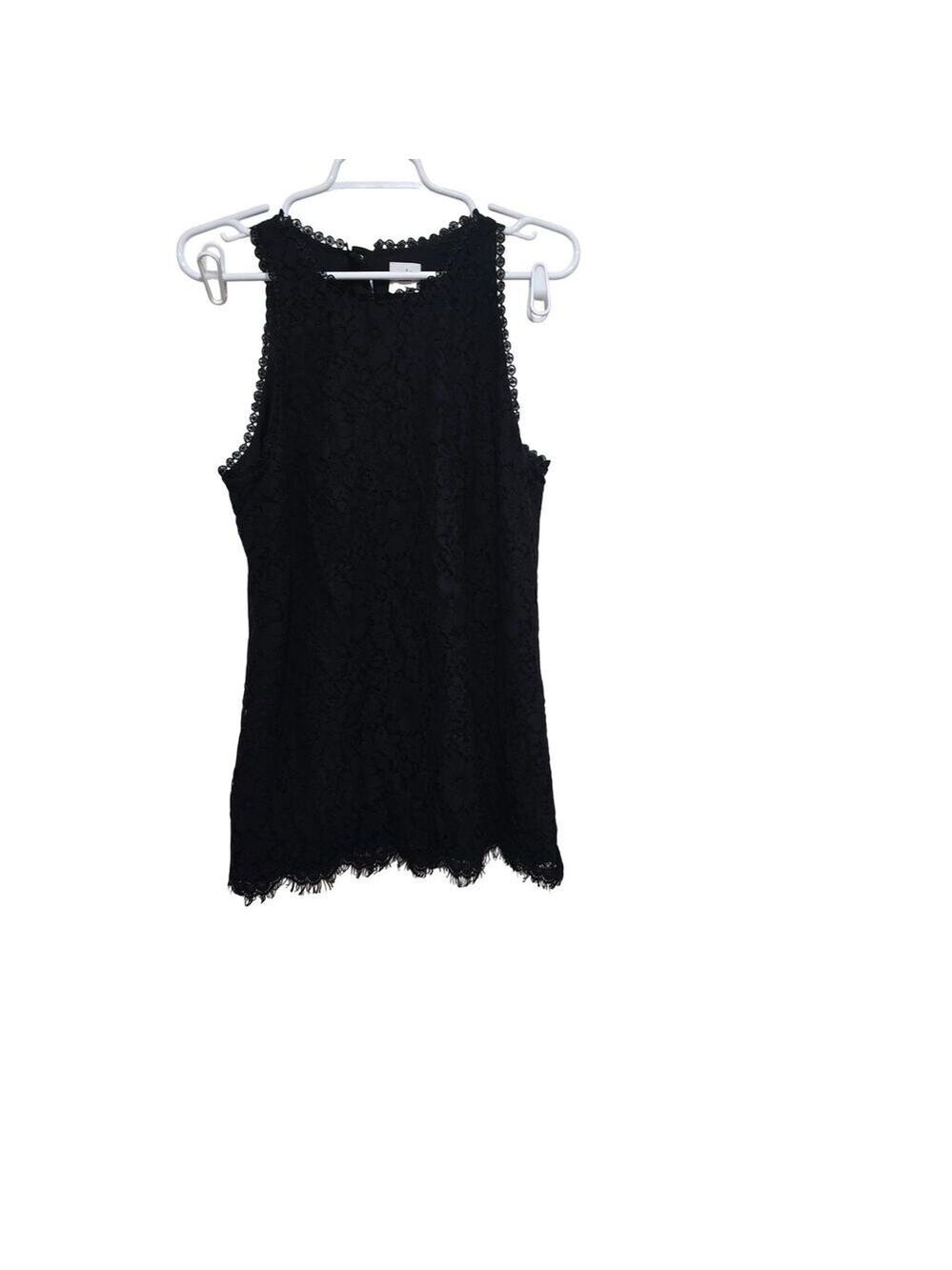 Cabi Black Lace Sleeveless Top Medium Scalloped Trim